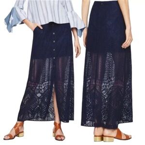 BCBG Navy Blue Eyelet Maxi Skirt